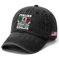 Funny Italian Dad Just Like A Normal Dad Except Much Cooler Washed Cotton Baseball Cap Pinched Fingers Father's Day