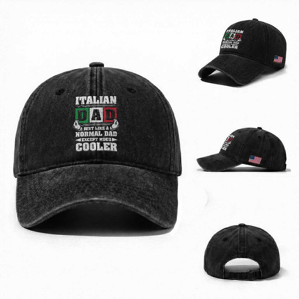 Funny Italian Dad Just Like A Normal Dad Except Much Cooler Washed Cotton Baseball Cap Pinched Fingers Father's Day