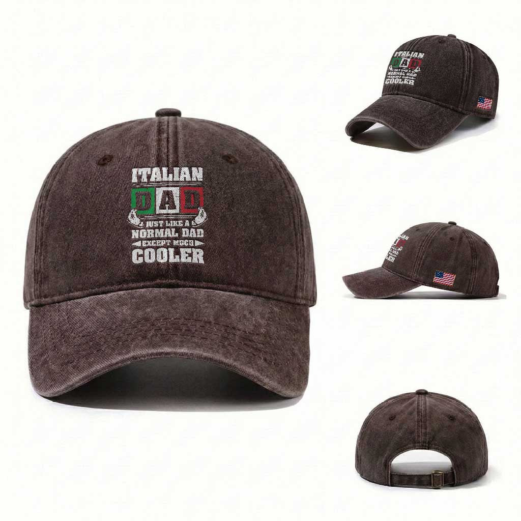 Funny Italian Dad Just Like A Normal Dad Except Much Cooler Washed Cotton Baseball Cap Pinched Fingers Father's Day