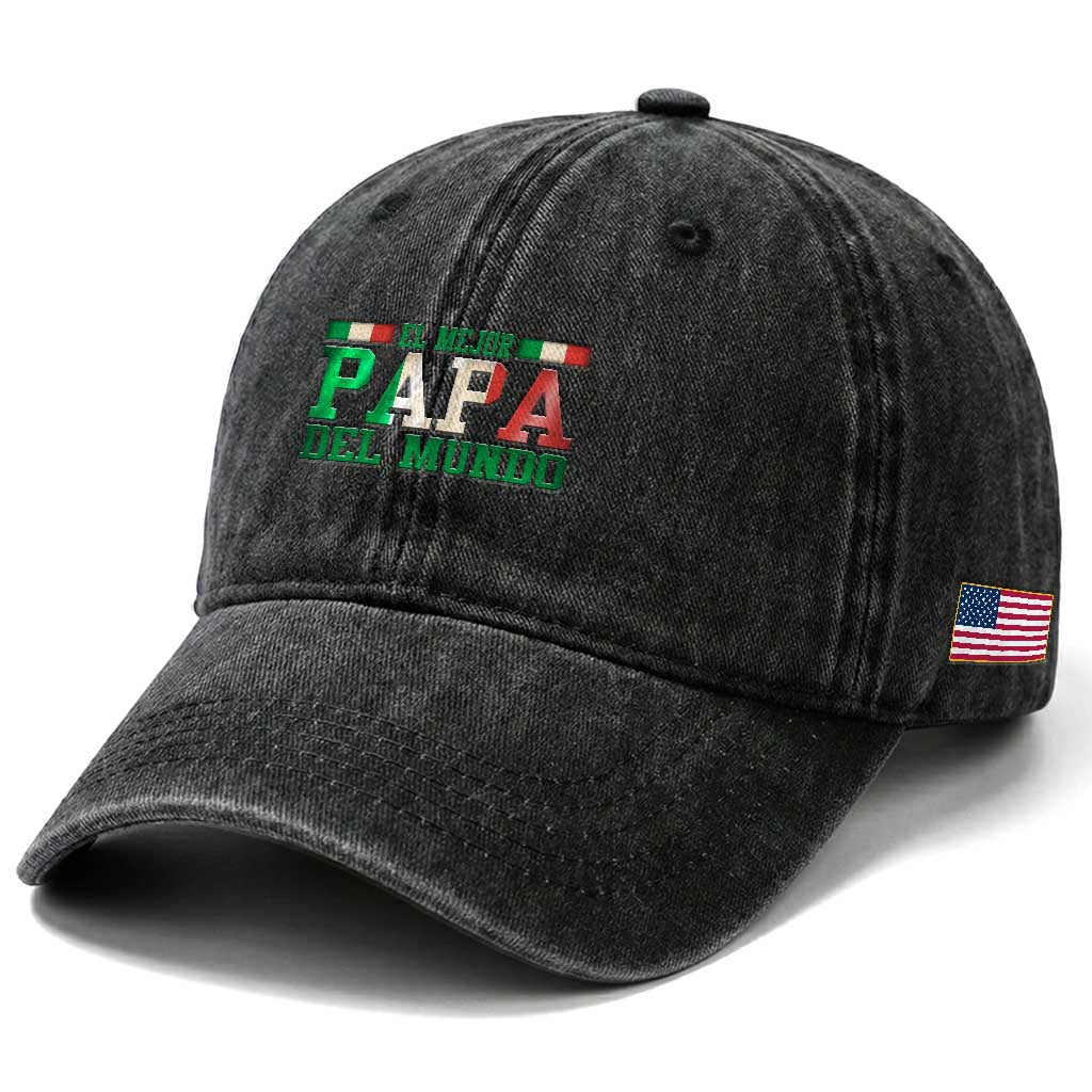 Funny El Mejor Papa Del Mundo Washed Cotton Baseball Cap Mexican Father