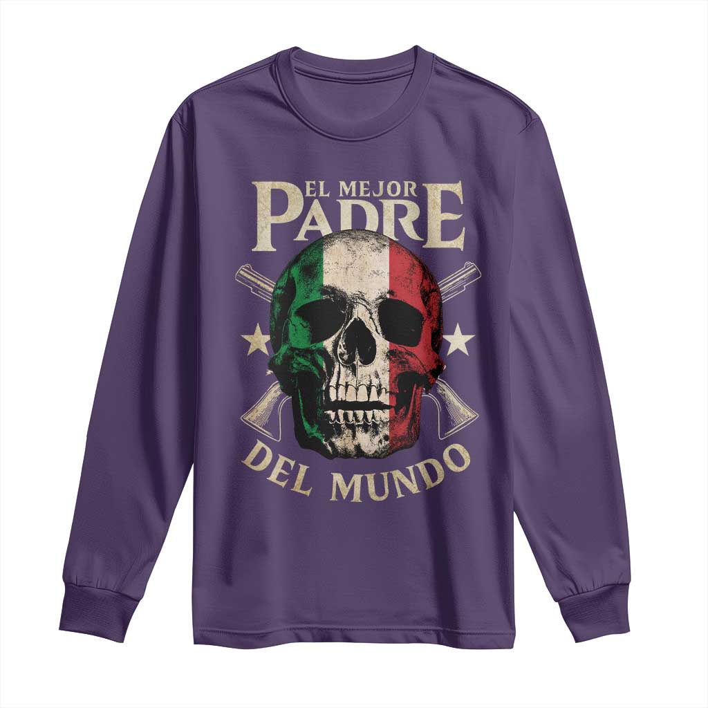 Funny Italian Dad Long Sleeve Shirt El Mejor Padre Del Mundo Skull Father's Day