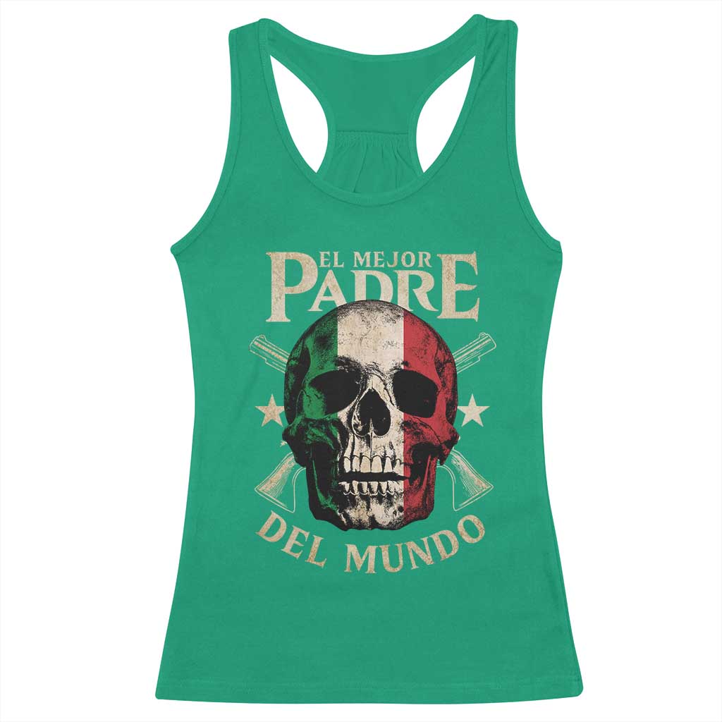 Funny Italian Dad Racerback Tank Top El Mejor Padre Del Mundo Skull Father's Day