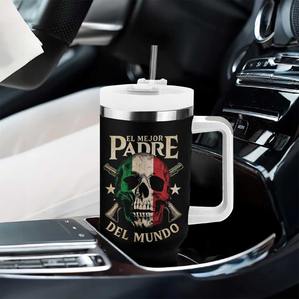 Funny Italian Dad Tumbler With Handle El Mejor Padre Del Mundo Skull Fathers Day