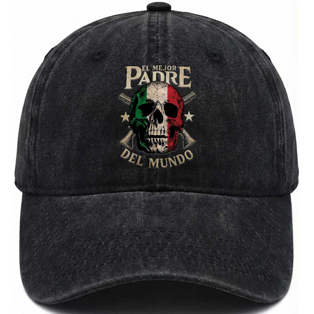Funny Italian Dad Washed Cotton Baseball Cap El Mejor Padre Del Mundo Skull Fathers Day