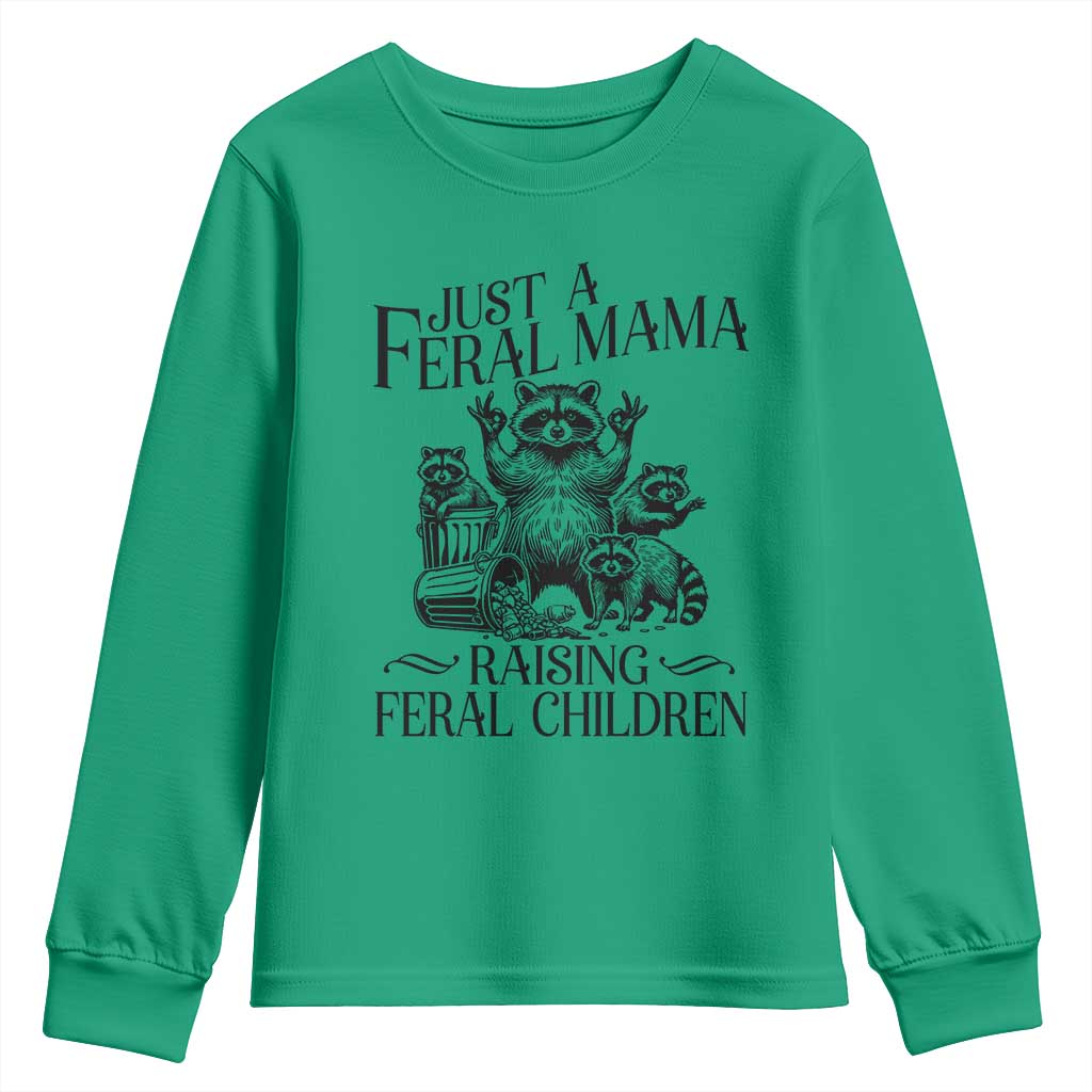 Funny Just A Feral Mama Raising Feral Children Youth Sweatshirt Raccoon Mother's Day