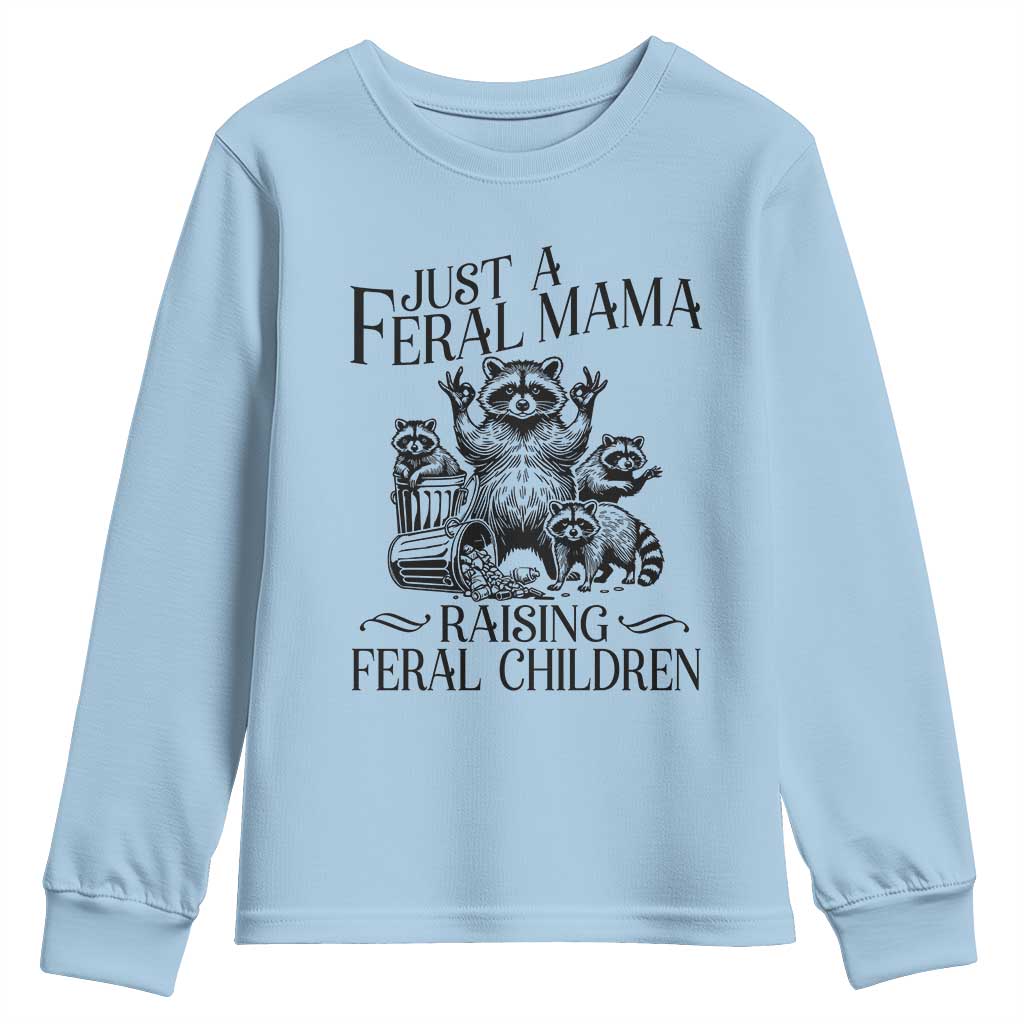 Funny Just A Feral Mama Raising Feral Children Youth Sweatshirt Raccoon Mother's Day