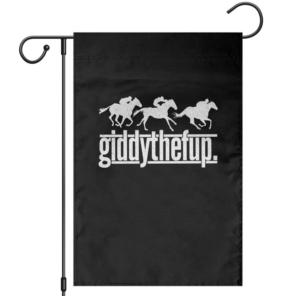 Funny Giddythefup Derby Day Garden Flag Vintage Giddy Up Horse Racing