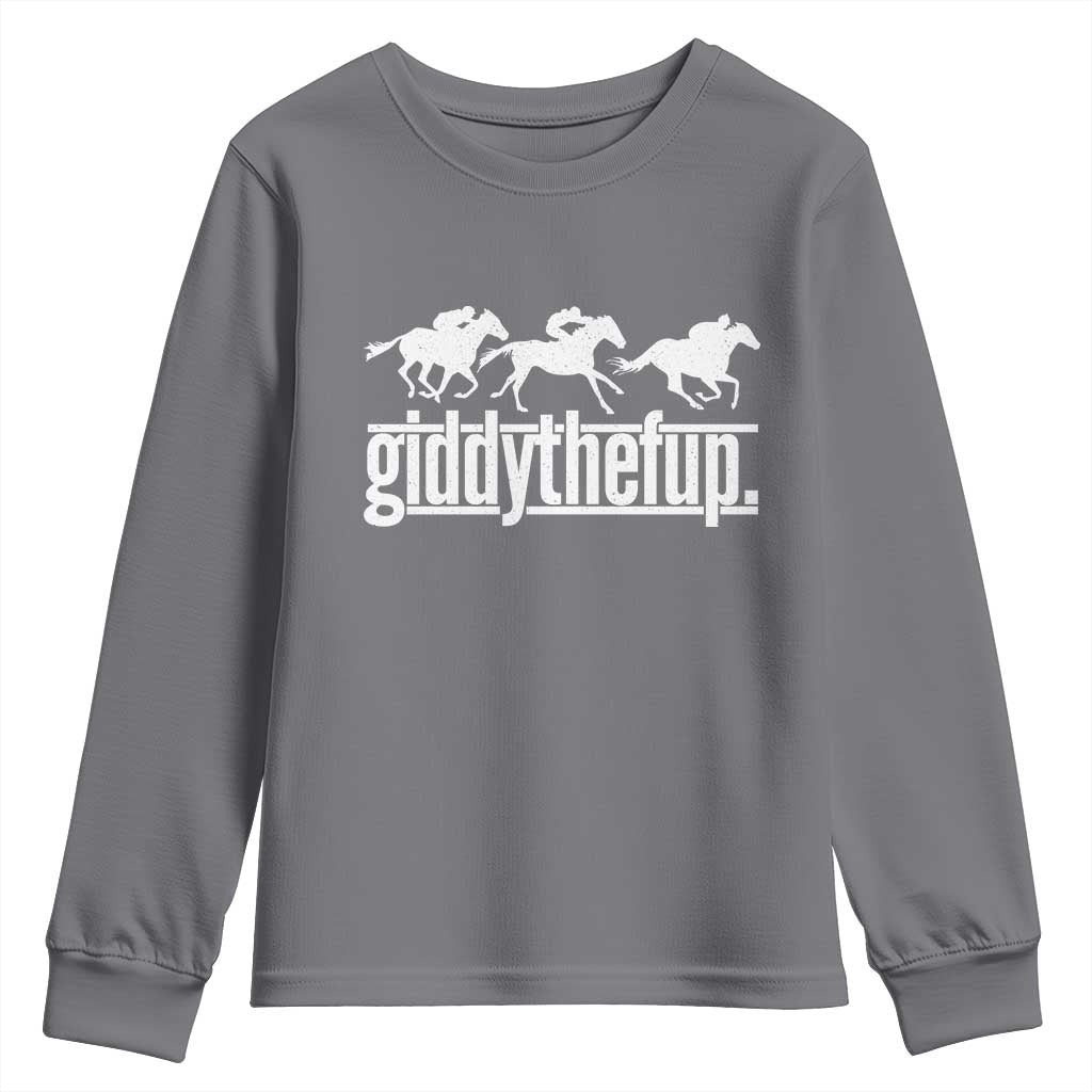 Funny Giddythefup Derby Day Youth Sweatshirt Vintage Giddy Up Horse Racing