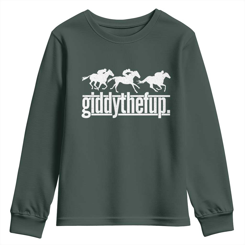 Funny Giddythefup Derby Day Youth Sweatshirt Vintage Giddy Up Horse Racing