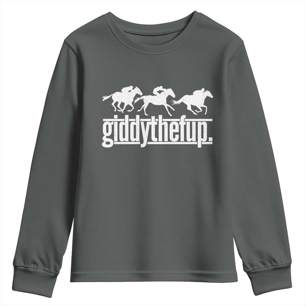 Funny Giddythefup Derby Day Youth Sweatshirt Vintage Giddy Up Horse Racing