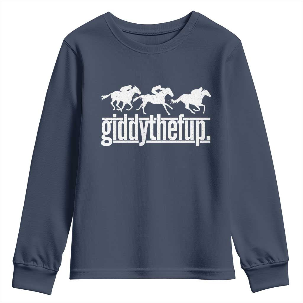 Funny Giddythefup Derby Day Youth Sweatshirt Vintage Giddy Up Horse Racing