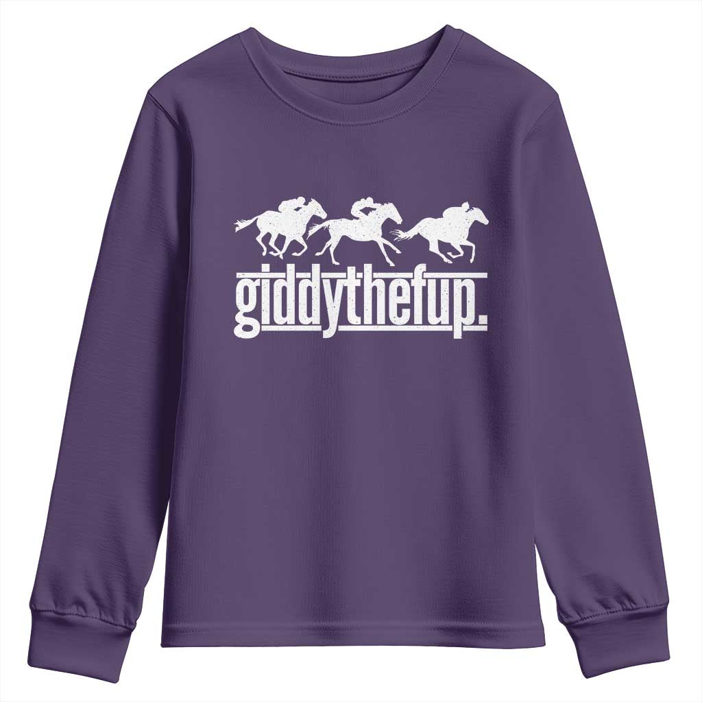 Funny Giddythefup Derby Day Youth Sweatshirt Vintage Giddy Up Horse Racing