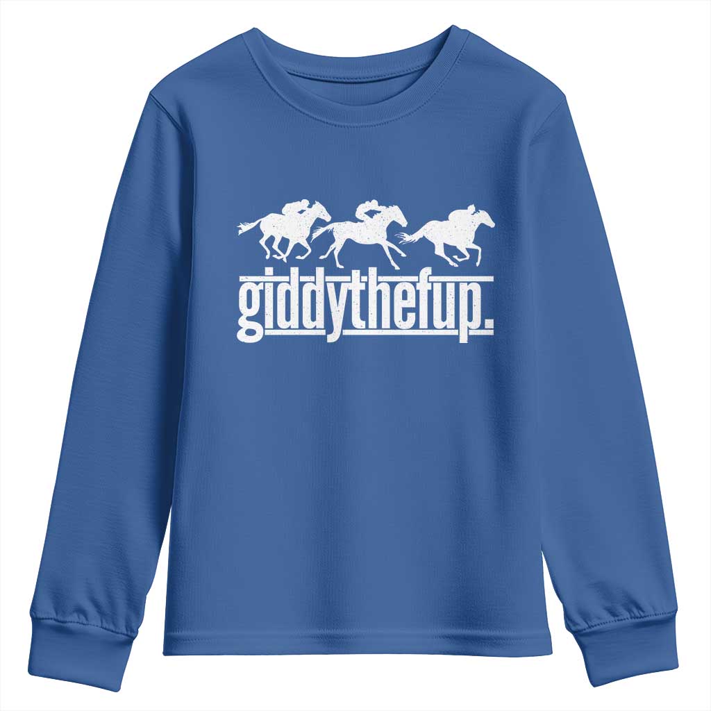 Funny Giddythefup Derby Day Youth Sweatshirt Vintage Giddy Up Horse Racing