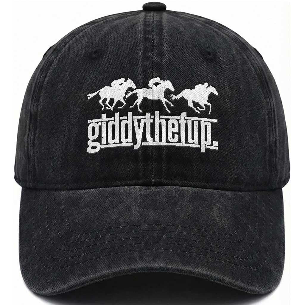 Funny Giddythefup Derby Day Washed Cotton Baseball Cap Vintage Giddy Up Horse Racing