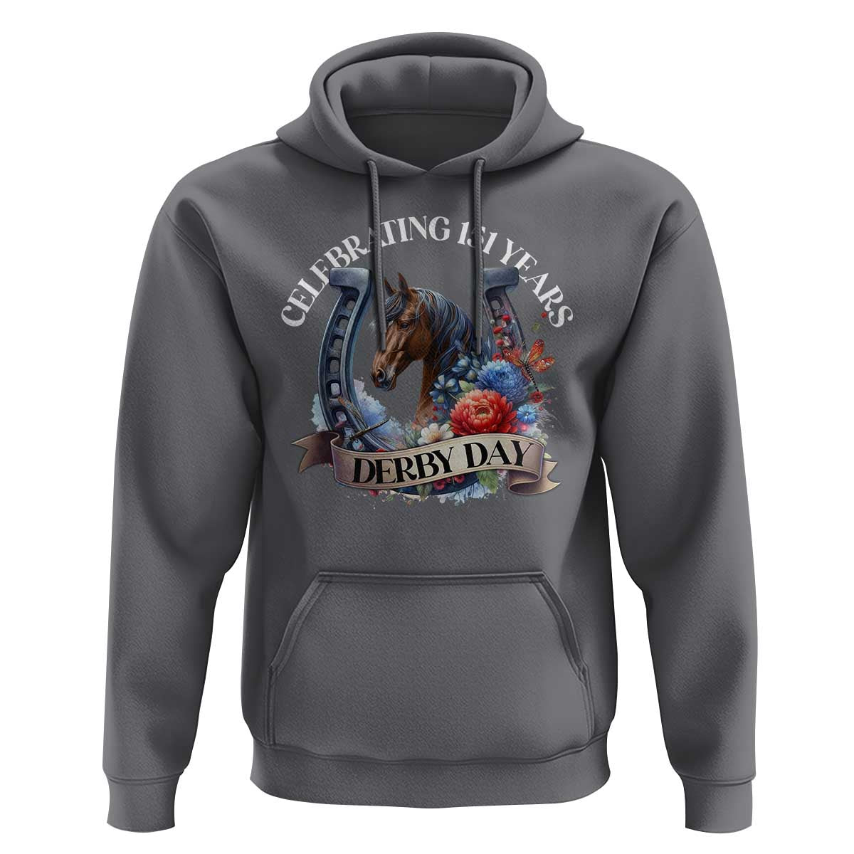 Celebrating 151 Years Derby Day Hoodie Horse Racing Horseshoe Flowers
