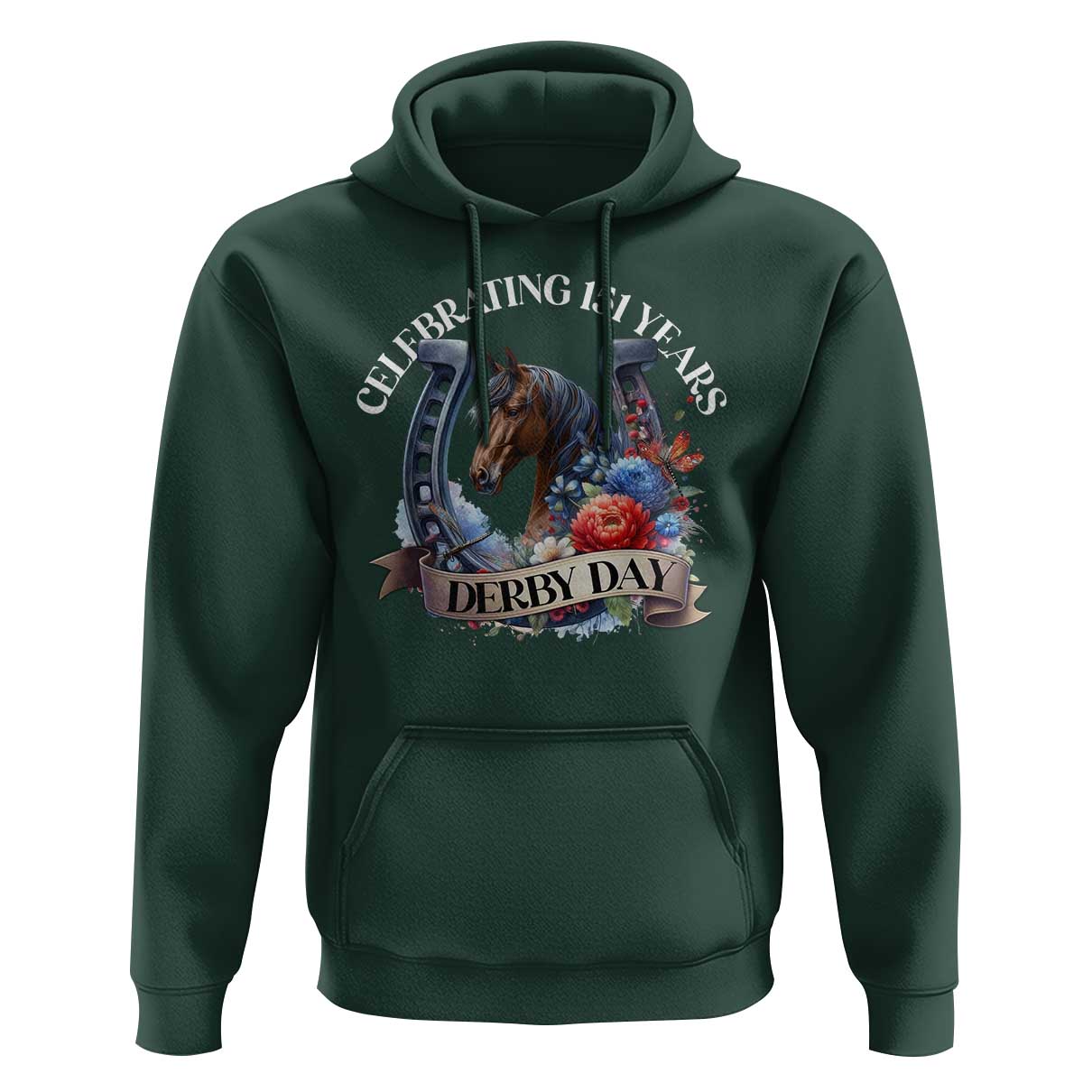 Celebrating 151 Years Derby Day Hoodie Horse Racing Horseshoe Flowers