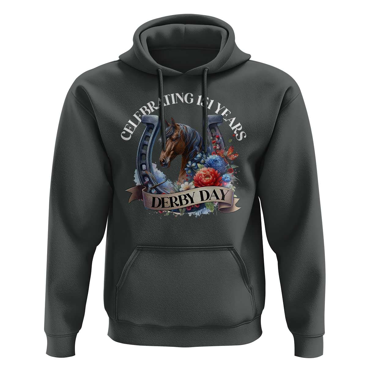 Celebrating 151 Years Derby Day Hoodie Horse Racing Horseshoe Flowers