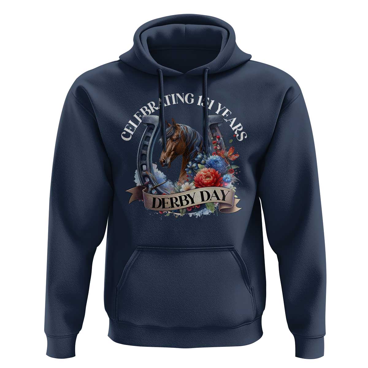 Celebrating 151 Years Derby Day Hoodie Horse Racing Horseshoe Flowers