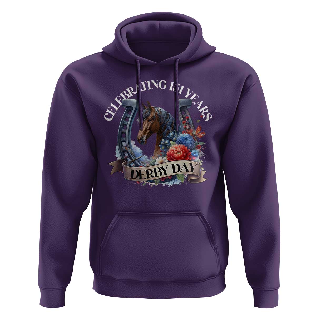 Celebrating 151 Years Derby Day Hoodie Horse Racing Horseshoe Flowers