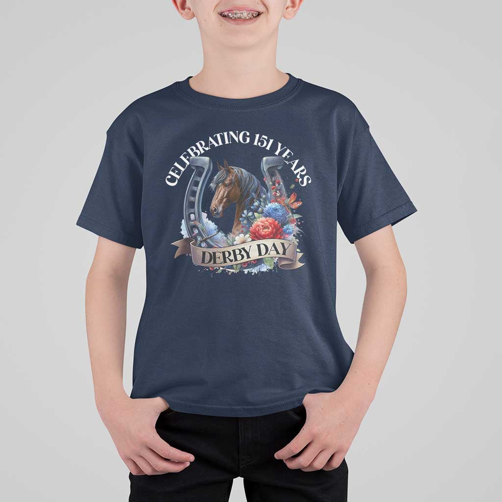 Celebrating 151 Years Derby Day T Shirt For Kid Horse Racing Horseshoe Flowers