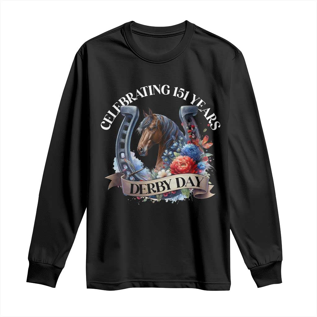 Celebrating 151 Years Derby Day Long Sleeve Shirt Horse Racing Horseshoe Flowers