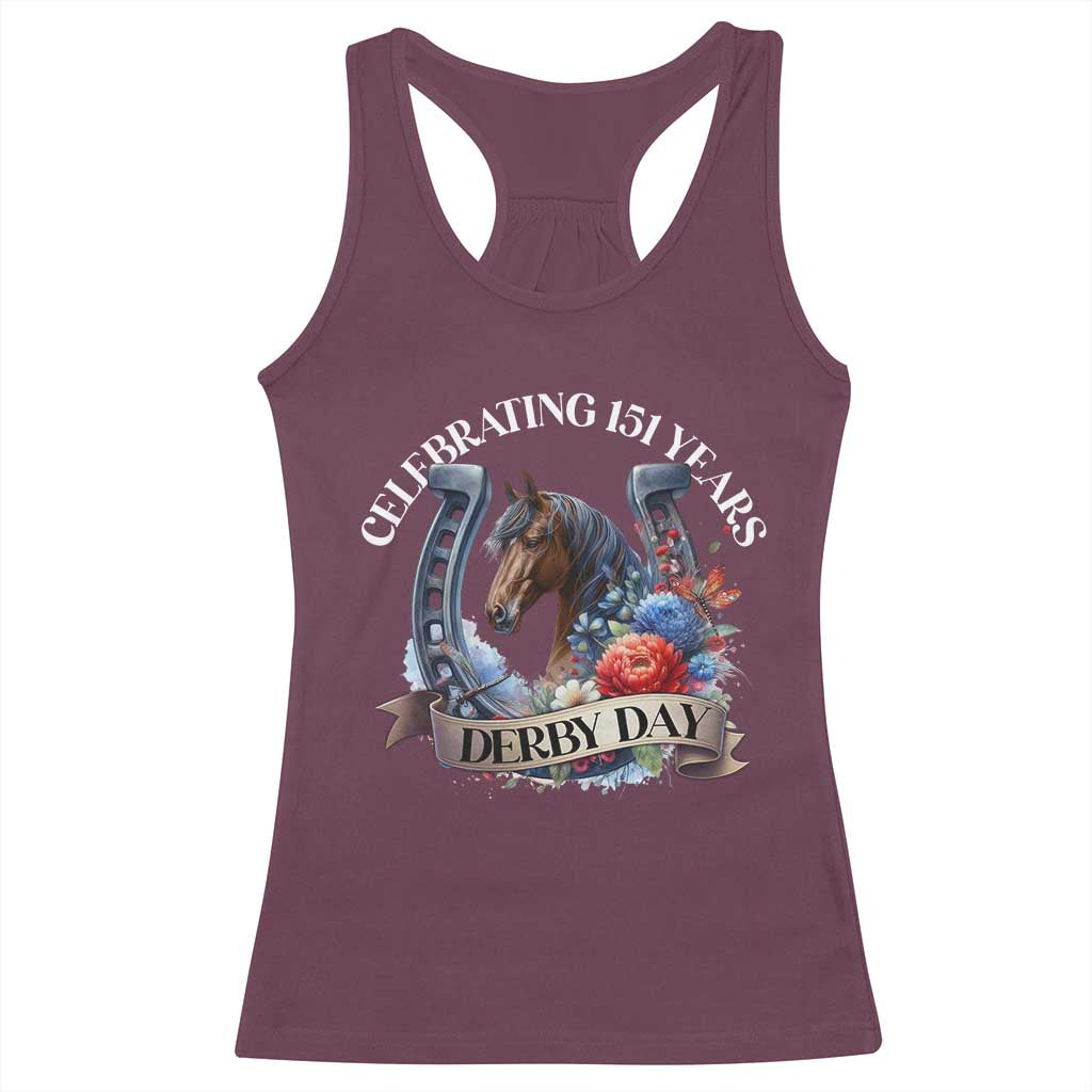 Celebrating 151 Years Derby Day Racerback Tank Top Horse Racing Horseshoe Flowers