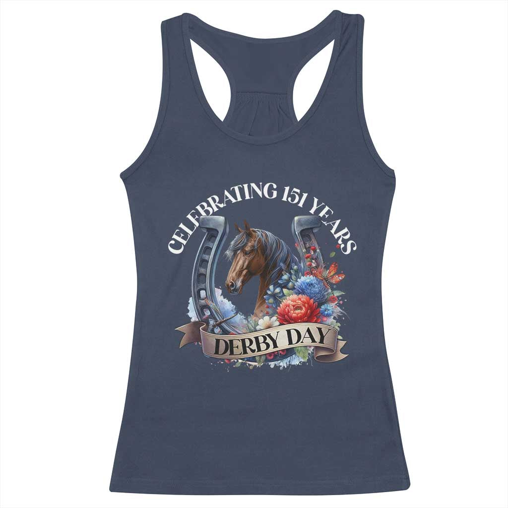 Celebrating 151 Years Derby Day Racerback Tank Top Horse Racing Horseshoe Flowers