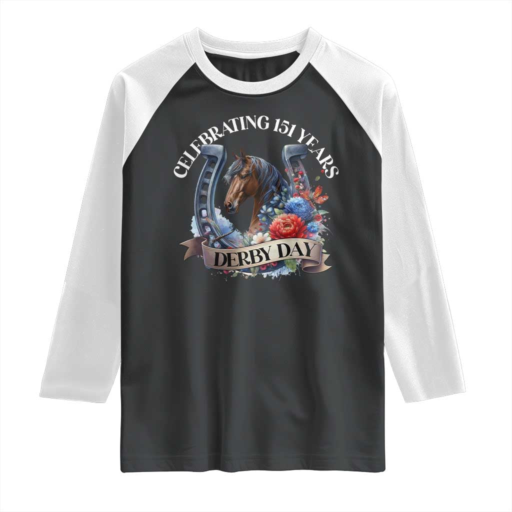 Celebrating 151 Years Derby Day Raglan Shirt Horse Racing Horseshoe Flowers