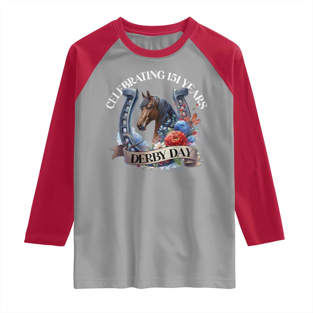 Celebrating 151 Years Derby Day Raglan Shirt Horse Racing Horseshoe Flowers