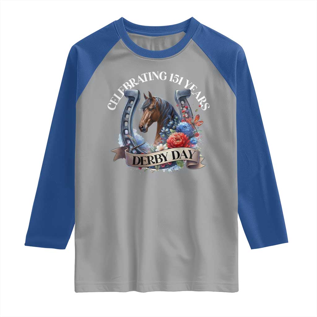 Celebrating 151 Years Derby Day Raglan Shirt Horse Racing Horseshoe Flowers