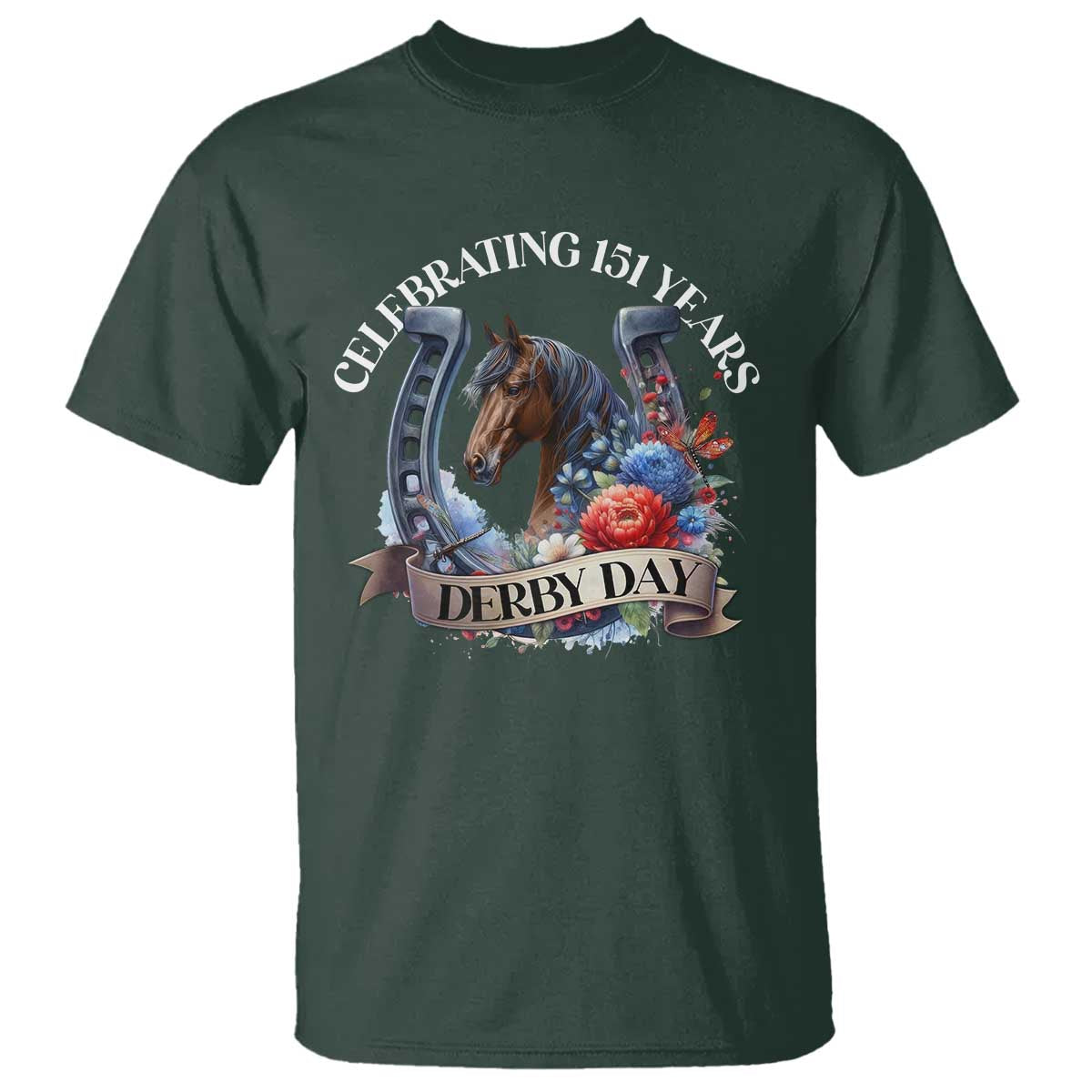 Celebrating 151 Years Derby Day T Shirt Horse Racing Horseshoe Flowers