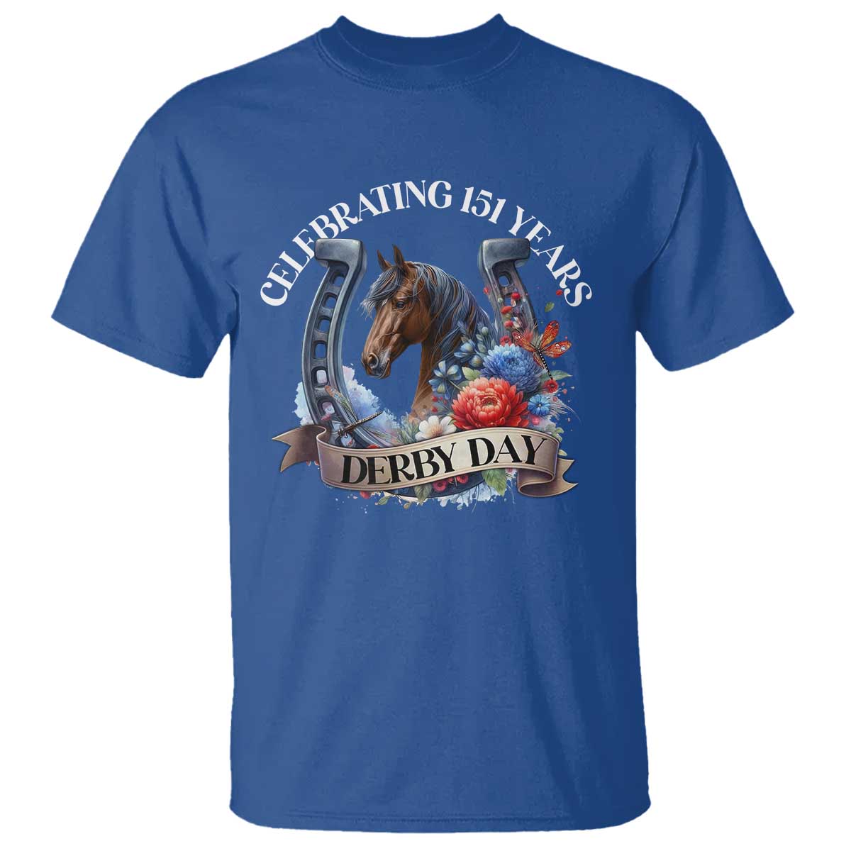 Celebrating 151 Years Derby Day T Shirt Horse Racing Horseshoe Flowers