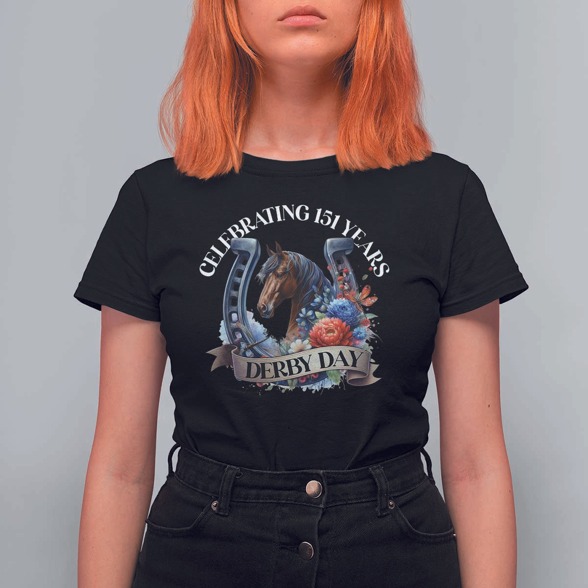 Celebrating 151 Years Derby Day T Shirt For Women Horse Racing Horseshoe Flowers