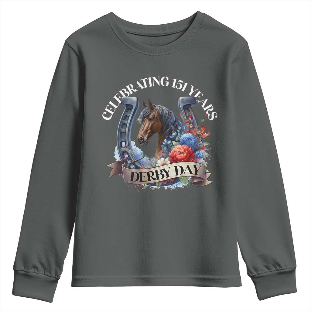 Celebrating 151 Years Derby Day Youth Sweatshirt Horse Racing Horseshoe Flowers