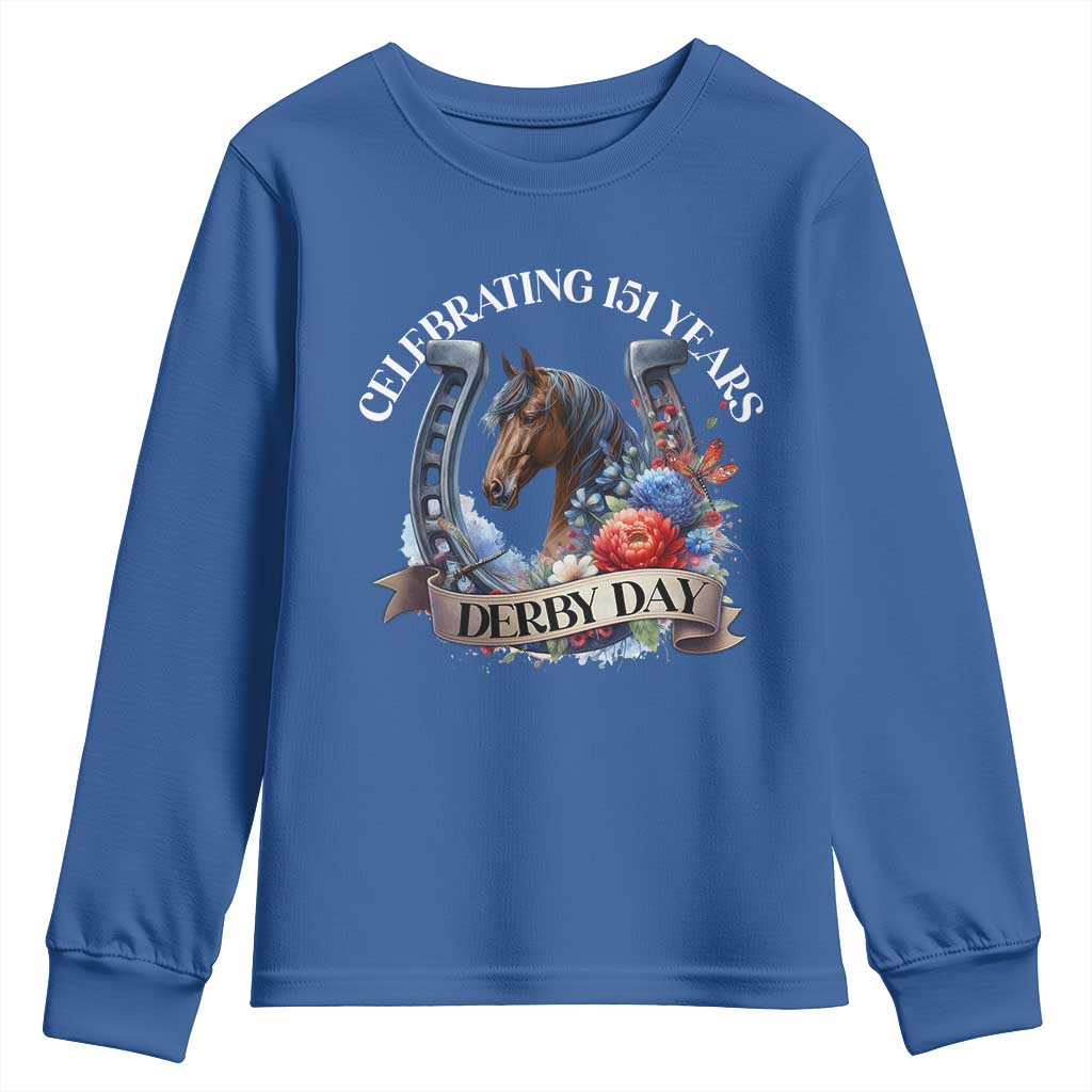 Celebrating 151 Years Derby Day Youth Sweatshirt Horse Racing Horseshoe Flowers