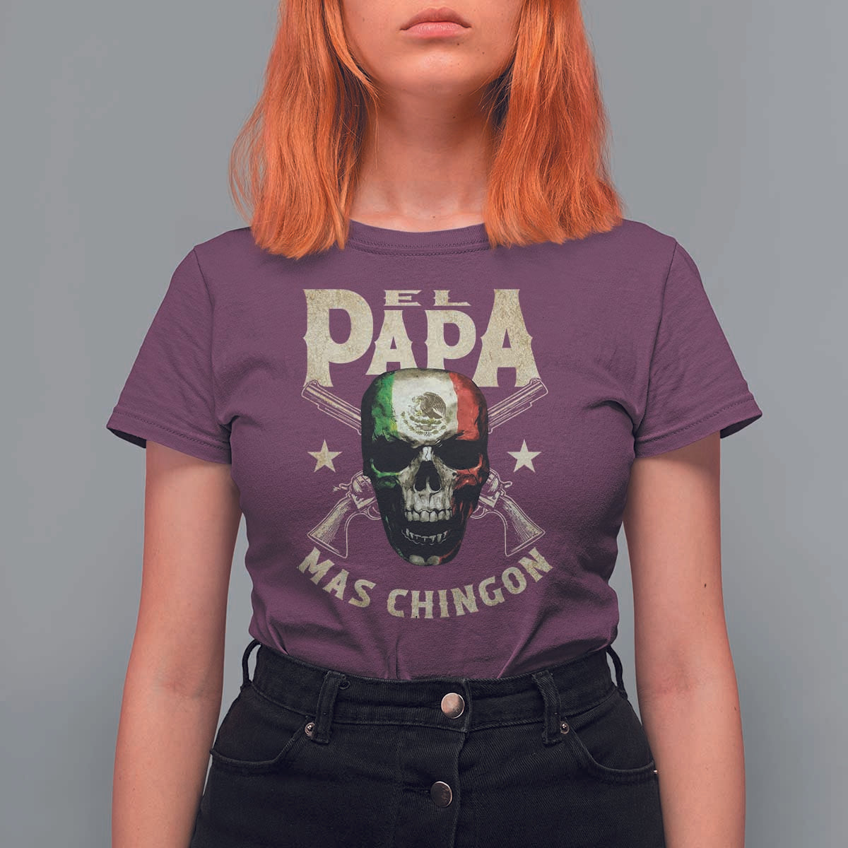 Funny Mexican Dad T Shirt For Women El Papa Mas Chingon Vintage Mexico Skull