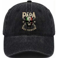 Funny Mexican Dad Washed Cotton Baseball Cap El Papa Mas Chingon Vintage Mexico Skull
