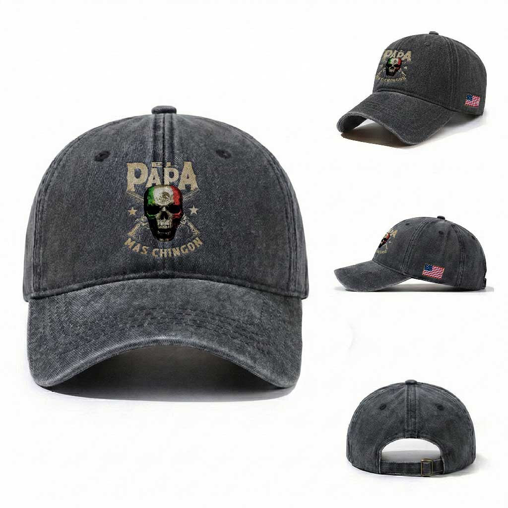 Funny Mexican Dad Washed Cotton Baseball Cap El Papa Mas Chingon Vintage Mexico Skull