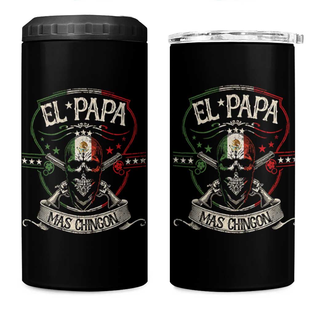 Funny El Papa Mas Chingon 4 in 1 Can Cooler Tumbler Best Mexican Dad Fathers Day Skull
