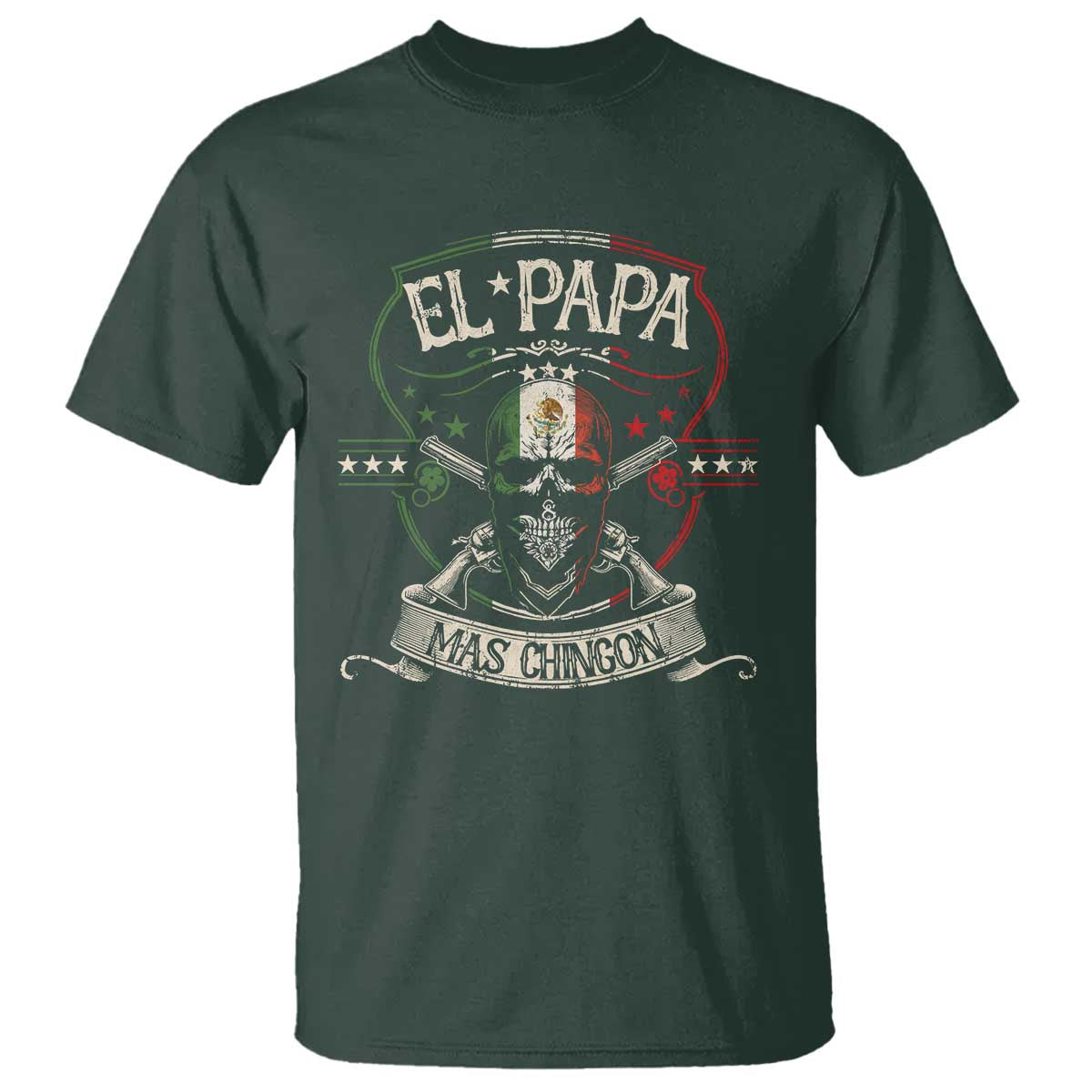 Funny El Papa Mas Chingon T Shirt Best Mexican Dad Father's Day Skull
