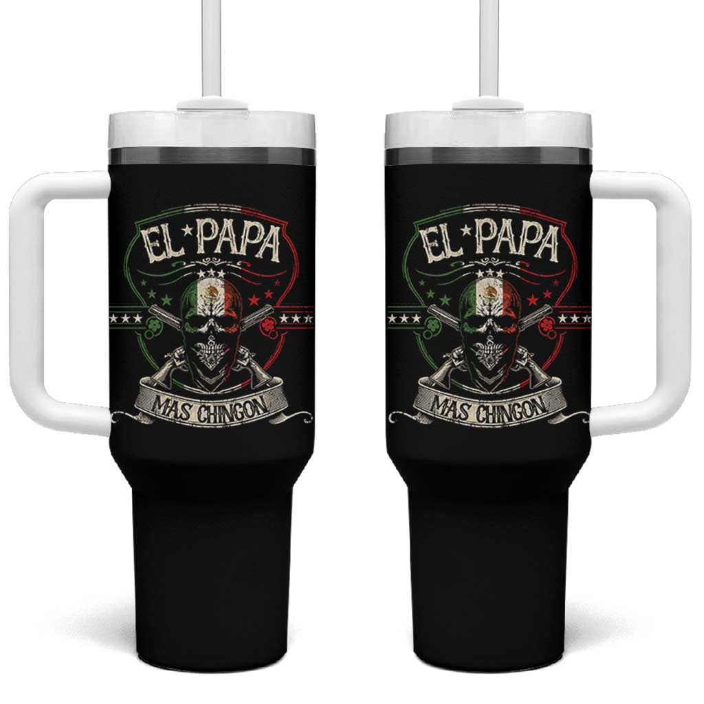 Funny El Papa Mas Chingon Tumbler With Handle Best Mexican Dad Fathers Day Skull