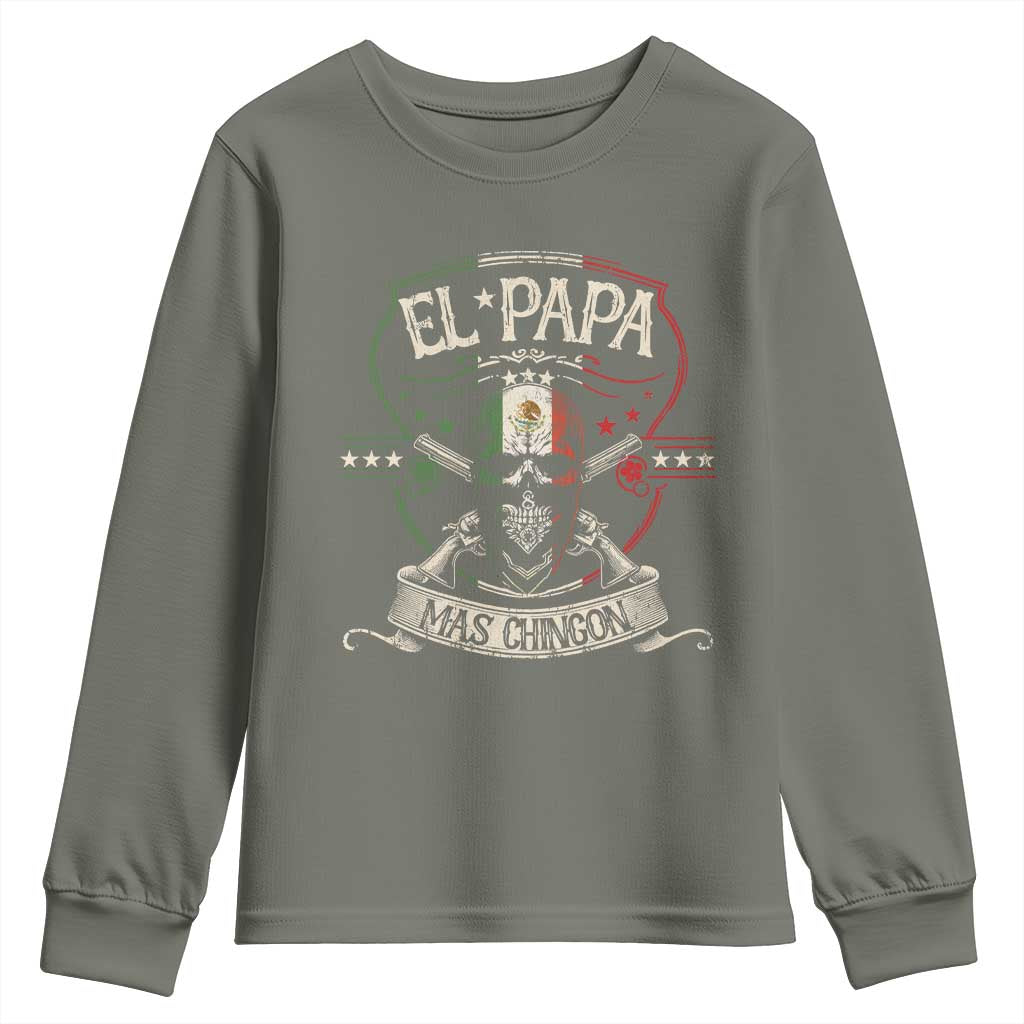 Funny El Papa Mas Chingon Youth Sweatshirt Best Mexican Dad Father's Day Skull