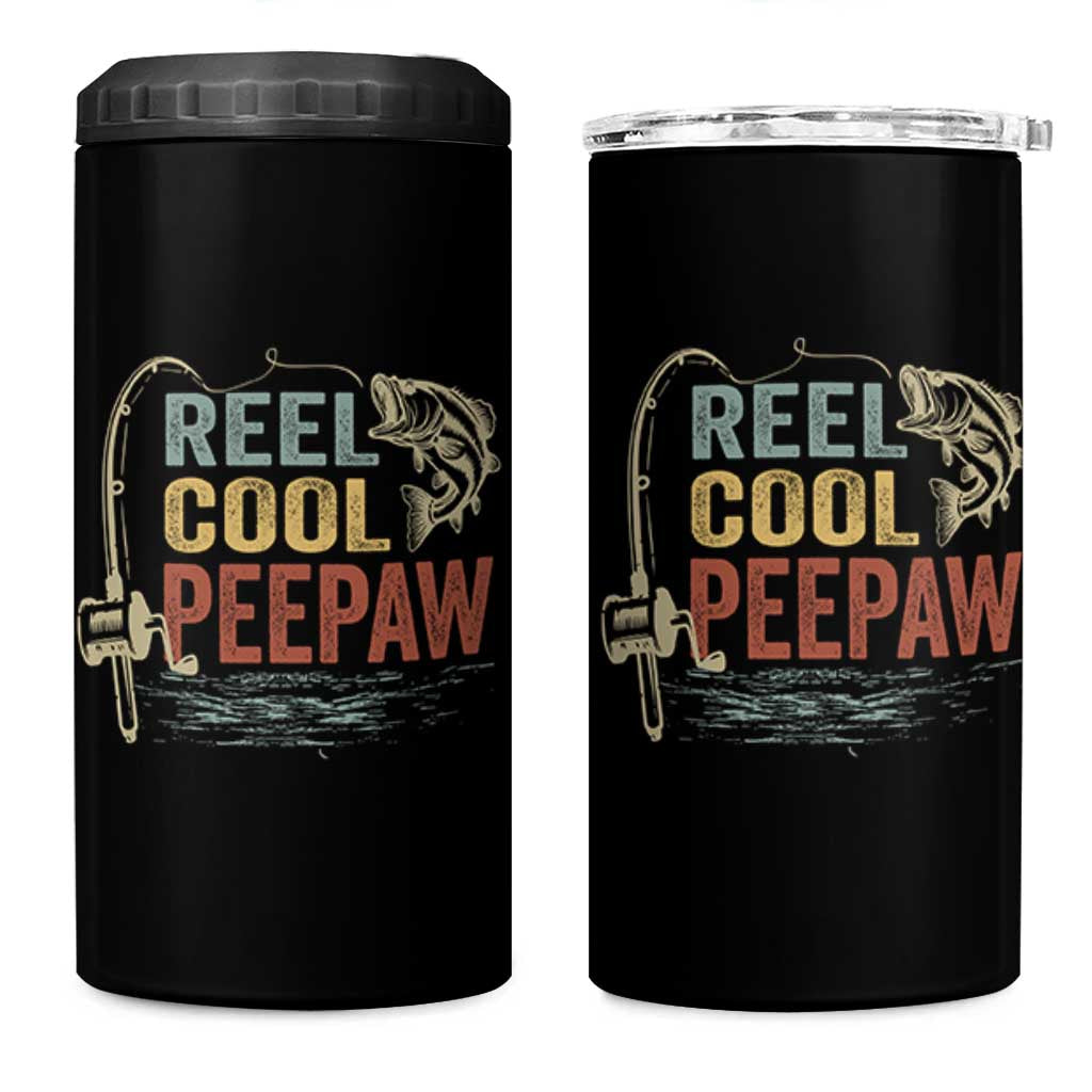 Funny Reel Cool Peepaw 4 in 1 Can Cooler Tumbler Fishing Grandpa Fisherman Father's Day
