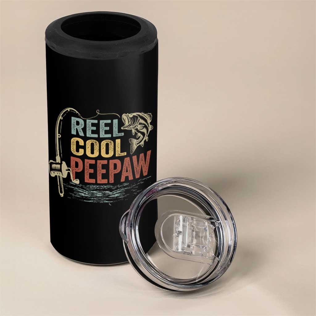 Funny Reel Cool Peepaw 4 in 1 Can Cooler Tumbler Fishing Grandpa Fisherman Father's Day