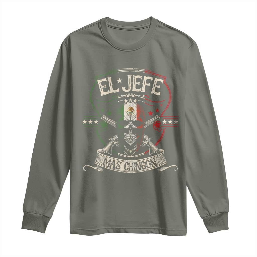 Funny El Jefe Mas Chingon Long Sleeve Shirt Mexican Boss