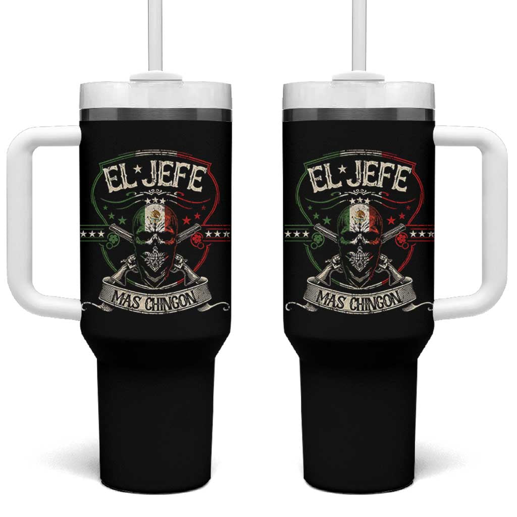 Funny El Jefe Mas Chingon Tumbler With Handle Mexican Boss