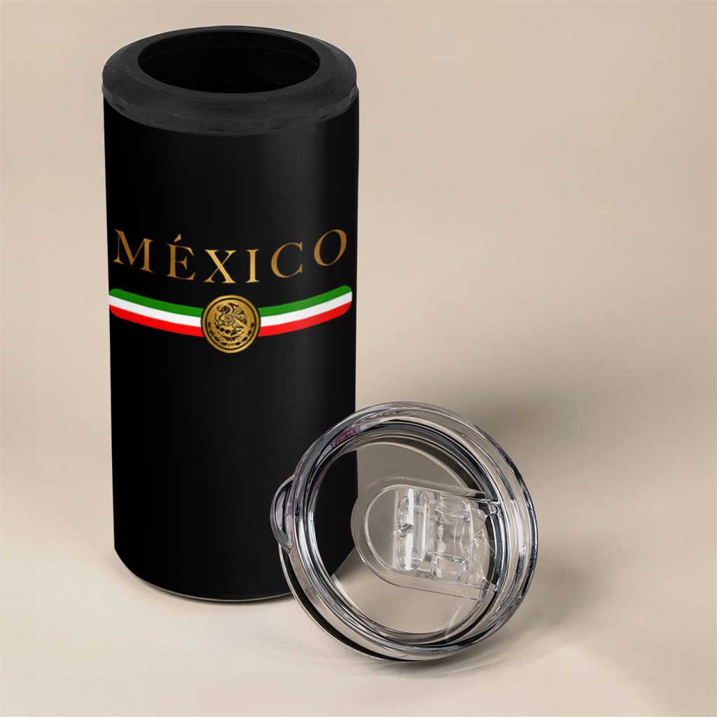 Mexican Heritage Pride 4 in 1 Can Cooler Tumbler Mexico Vintage Flag Coat of Arms Graphic