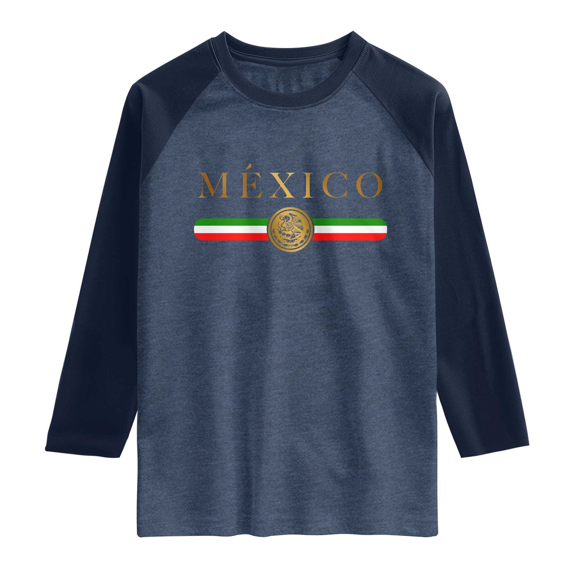 Mexican Heritage Pride Raglan Shirt Mexico Vintage Flag Coat of Arms Graphic