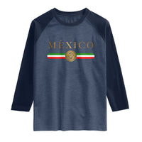 Mexican Heritage Pride Raglan Shirt Mexico Vintage Flag Coat of Arms Graphic