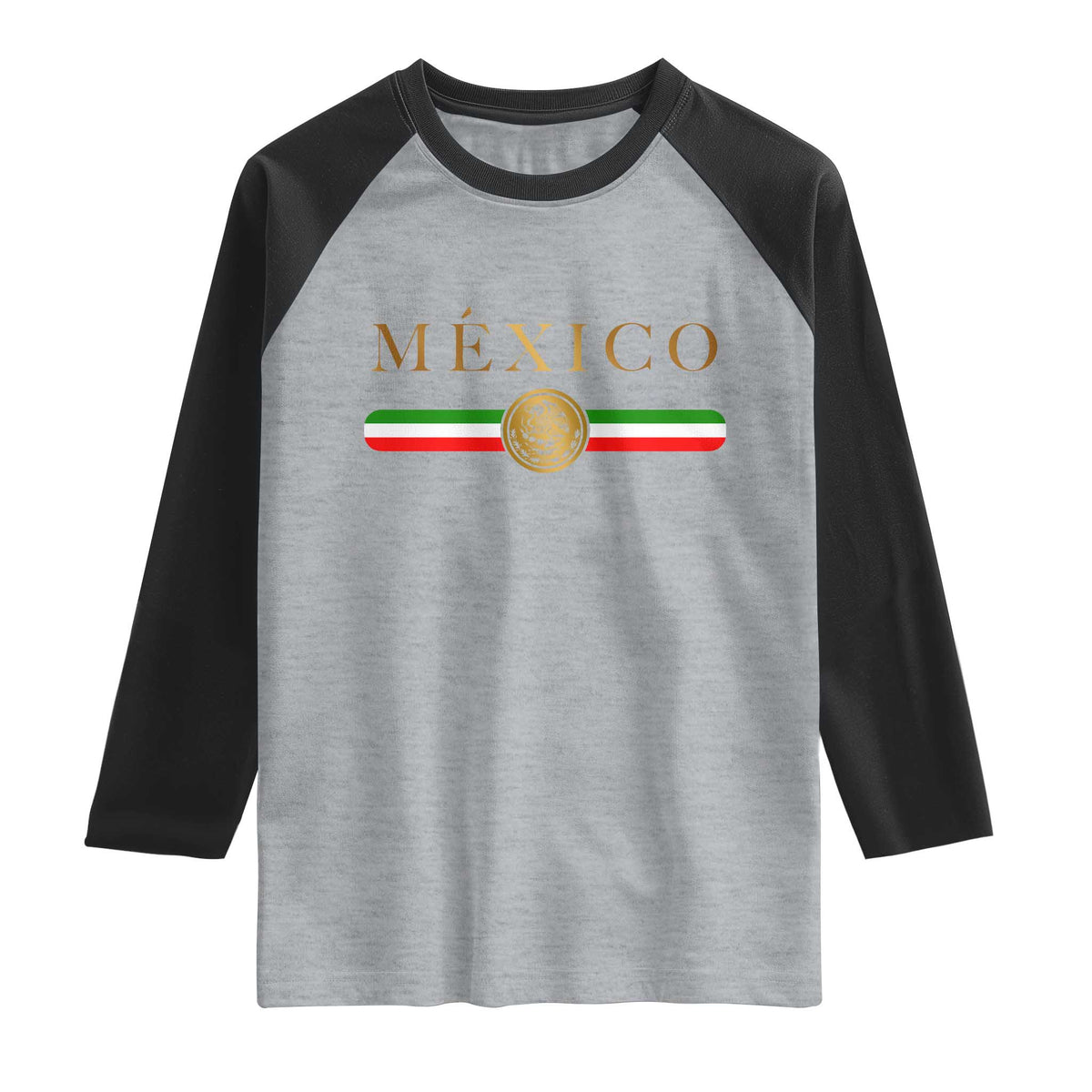 Mexican Heritage Pride Raglan Shirt Mexico Vintage Flag Coat of Arms Graphic